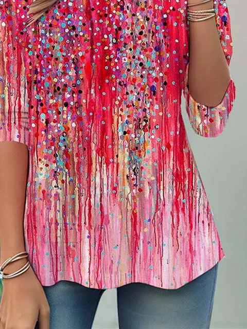 Women's Long Sleeve T-shirt Spring/Fall Pink Abstract Printing Jersey Crew Neck Daily Going Out Casual Top