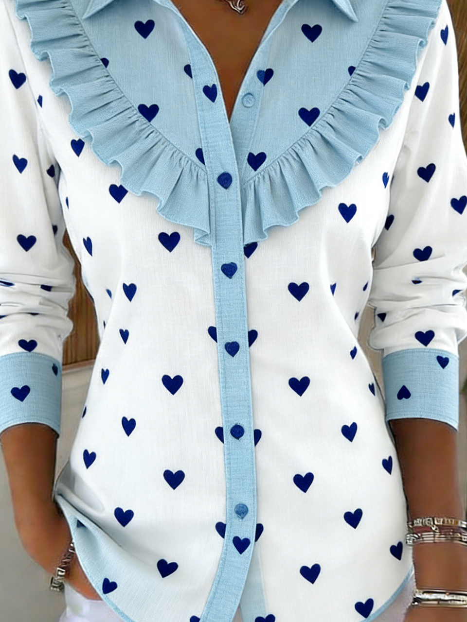 Romantic Heart/Cordate Loose Shawl Collar Shirt
