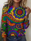 Retro geometric floral long sleeved T-shirt