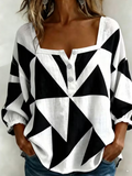 Women's Three Quarter Sleeve Blouse Spring/Fall White Abstract Printing Square Neck Daily Going Out Vintage Top