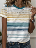 Women's Fashionable Striped Print Short-Sleeve T-Shirt