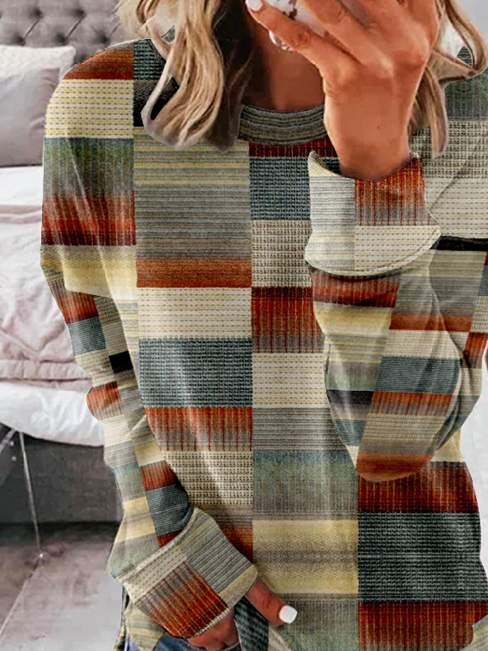 Abstract Plaid Casual Sweatshirt