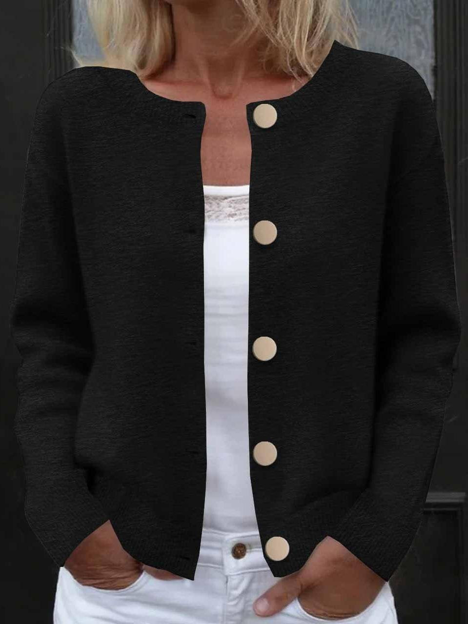 Simple Plain Crew Neck Loose Cardigan