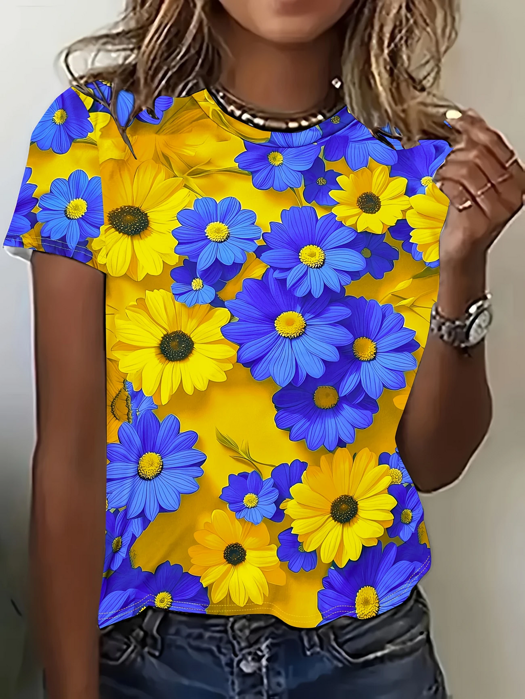 Women's Floral Print Casual Crew Neck Short Sleeve T-Shirt
