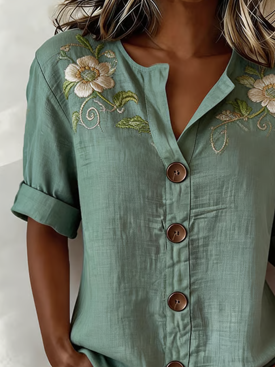 Casual Stand Collar Loose Floral Shirt