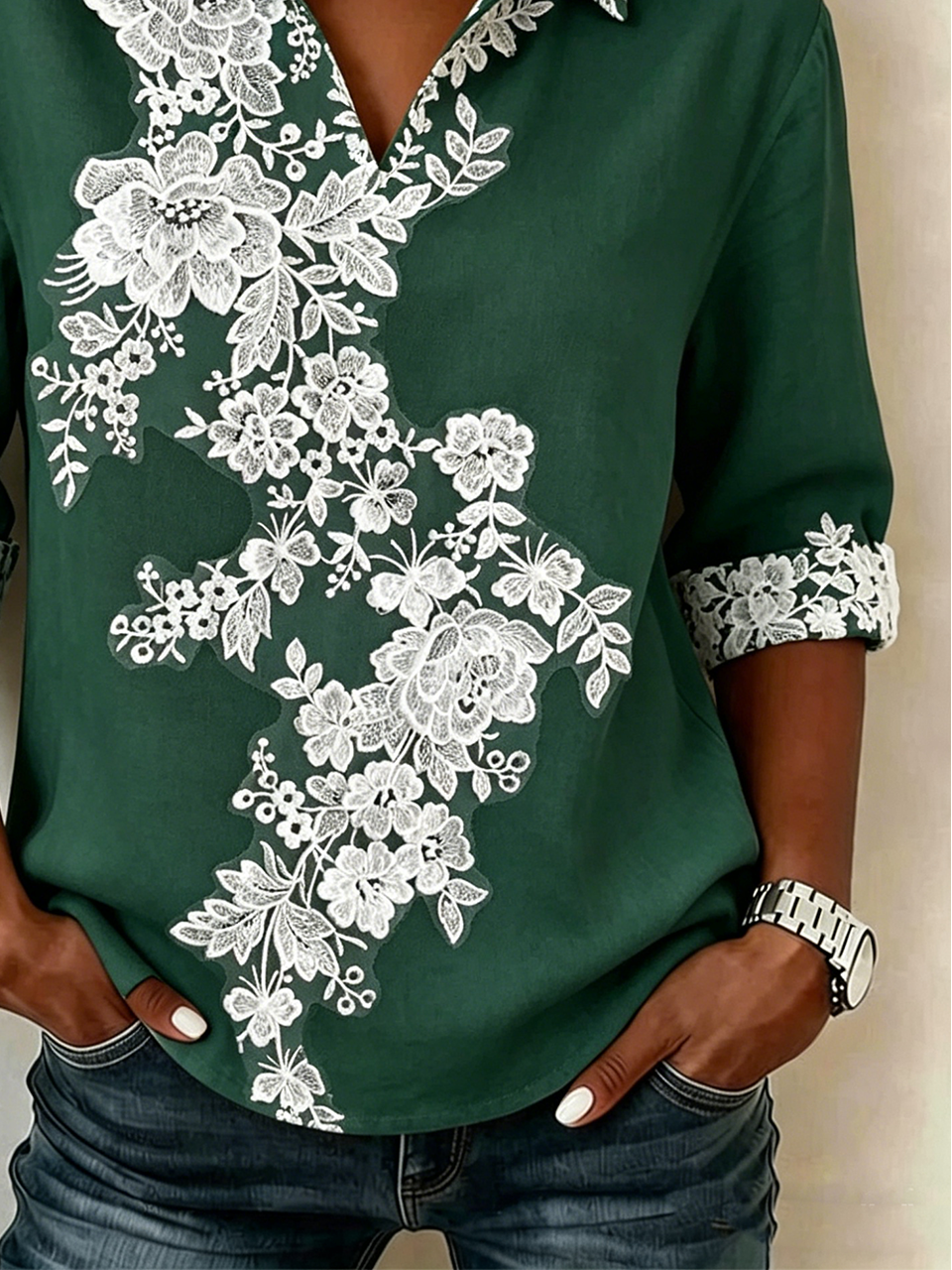 Shawl Collar Vintage Floral Shirt