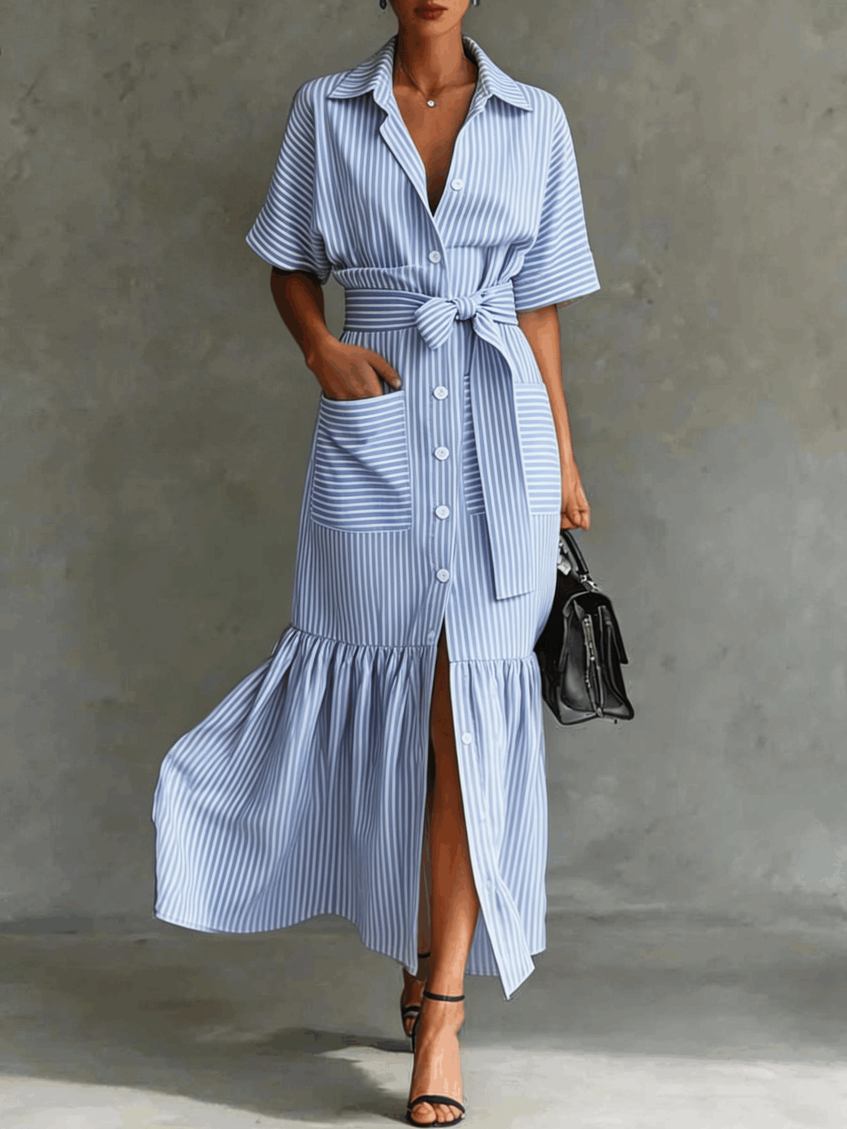 Striped Patchwork Maxi Shirtdress