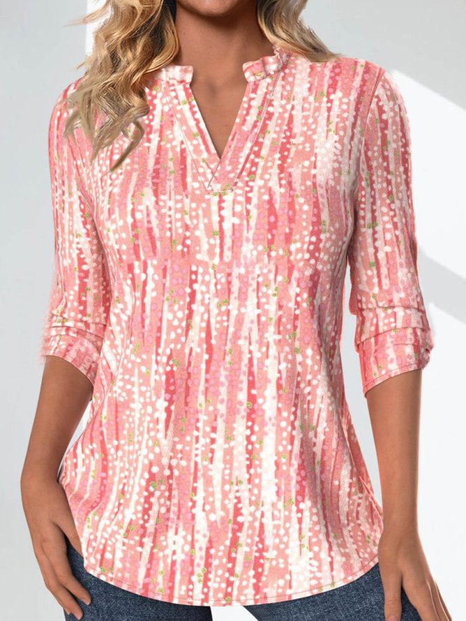 Print Casual V Neck Long Sleeve T-Shirt