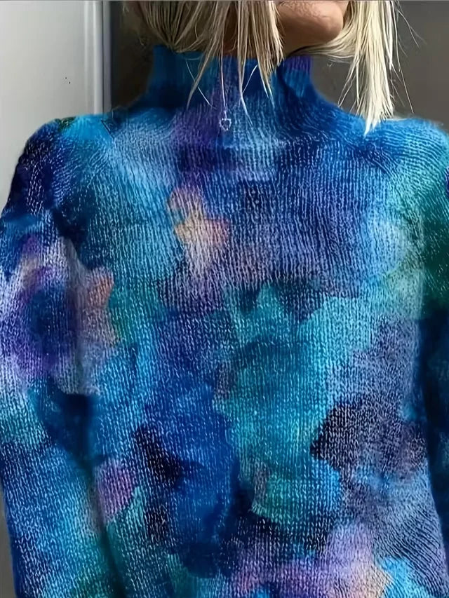 Women's Abstract Print Casual Turtleneck Long Sleeve Sweater