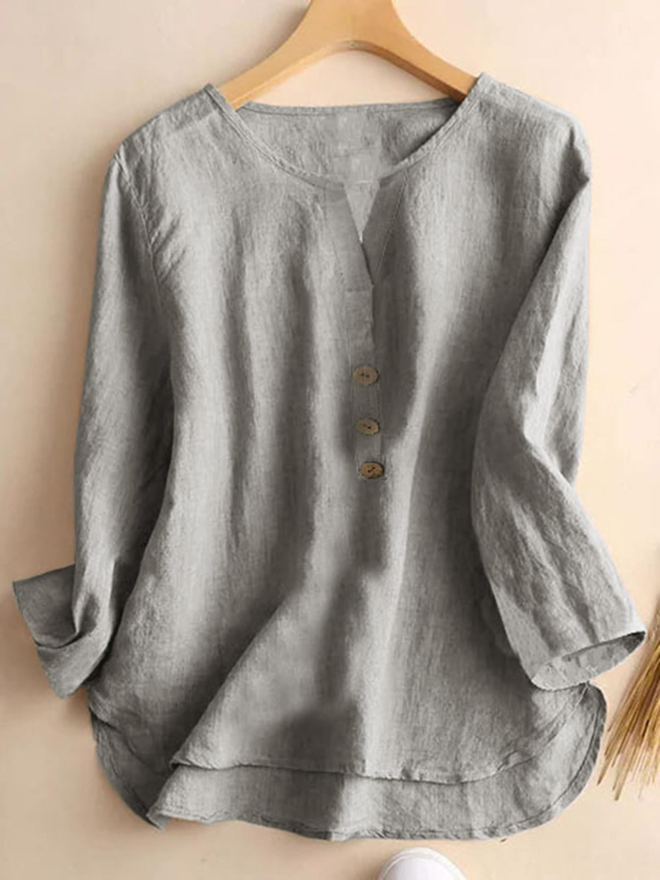 Stylish V Neck Buttons Going Out Casual Shirt