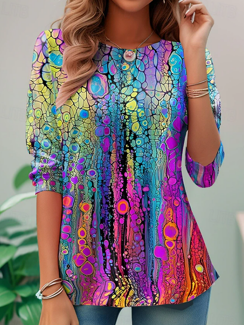 Women's Long Sleeve T-shirt Spring/Fall As Picture Abstract Printing Jersey Crew Neck Daily Going Out Casual Top