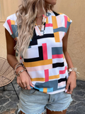 Geometric V Neck Sleeveless Loose Casual Blouse