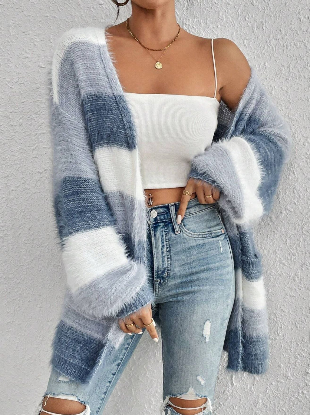 Striped Others Elegant Loose Cardigan