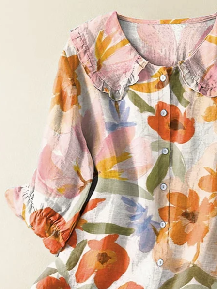 Women's Floral Print Casual Peter Pan Collar Shirt