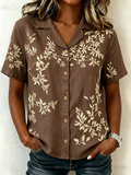 Vintage Botanical Pattern Linen Blend Shirt