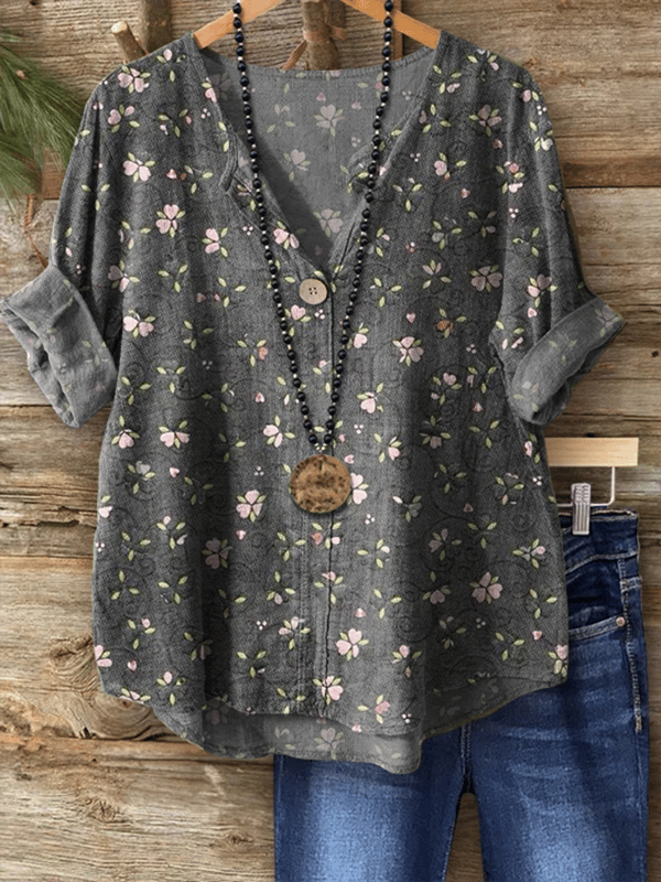 Women's Vintage Floral Art Print Button-Down Shirt