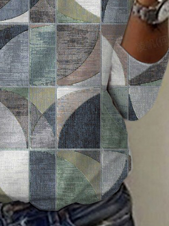 Geometric Print Long Sleeve Crew Neck T-shirt