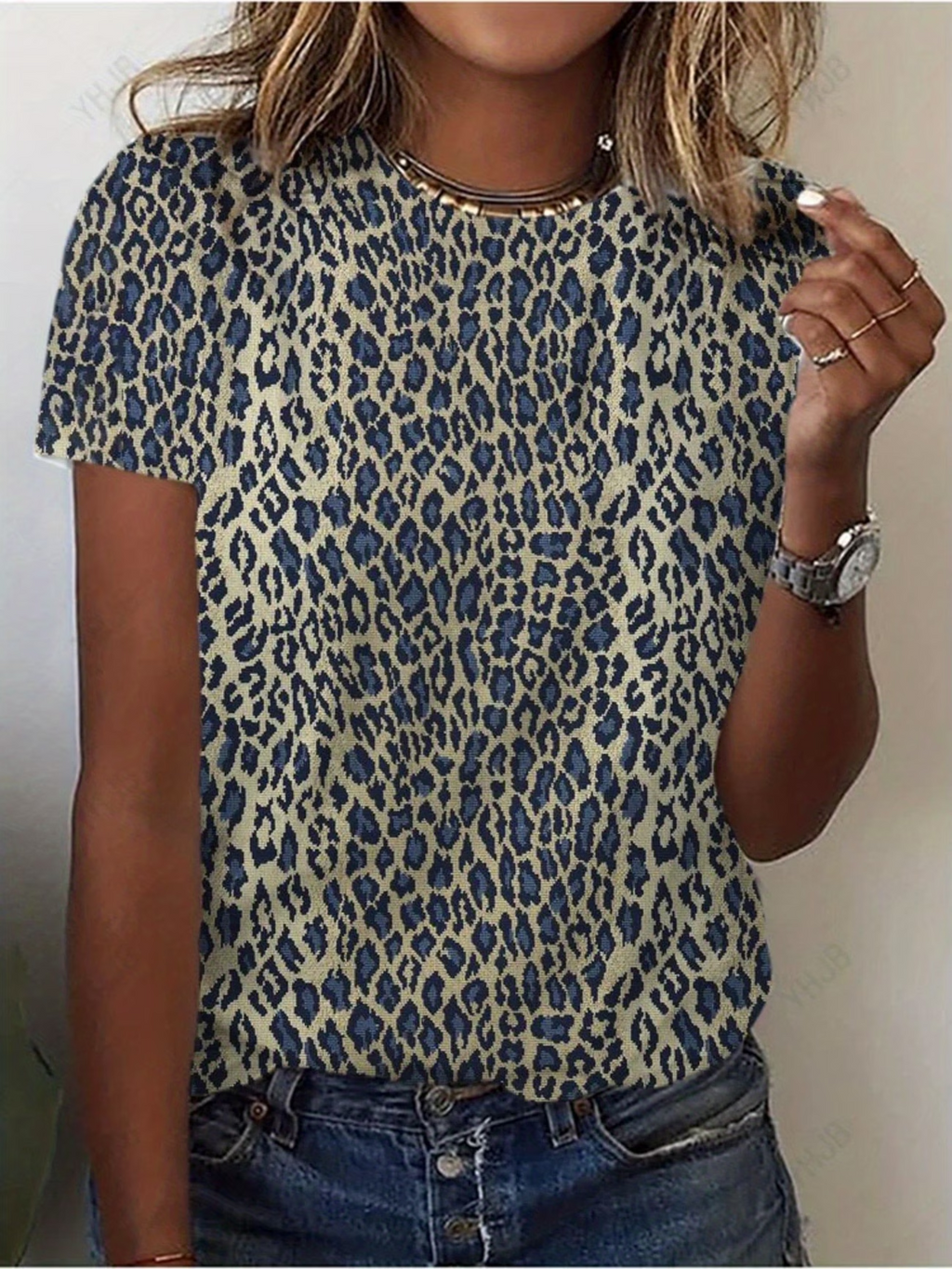 Women's Short Sleeve T-shirt Summer As Picture Leopard Printing Jersey Crew Neck Daily Going Out Casual Top