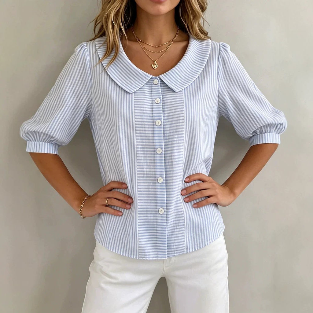Elegant Striped Shirt Collar Shirt