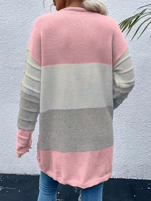 Casual Color Block Wool/Knitting Cardigan