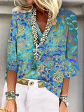 Cotton Shawl Collar Boho Blouse