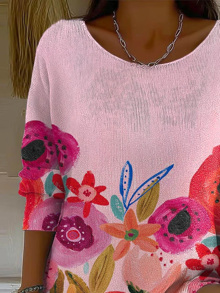 Women's V-neck three-quarter sleeve ribbed top