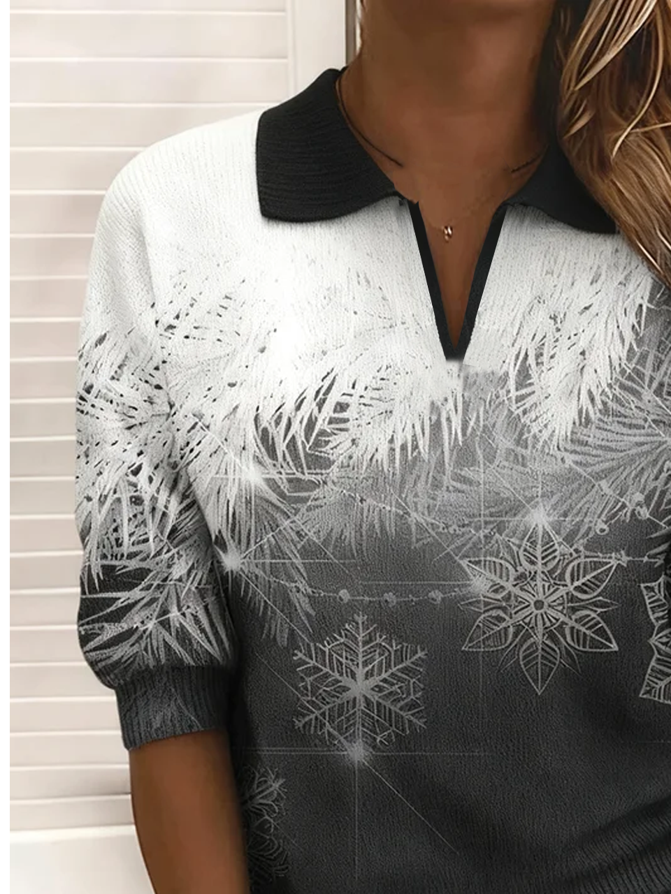 Gradient Pattern Shawl Collar Simple Sweater