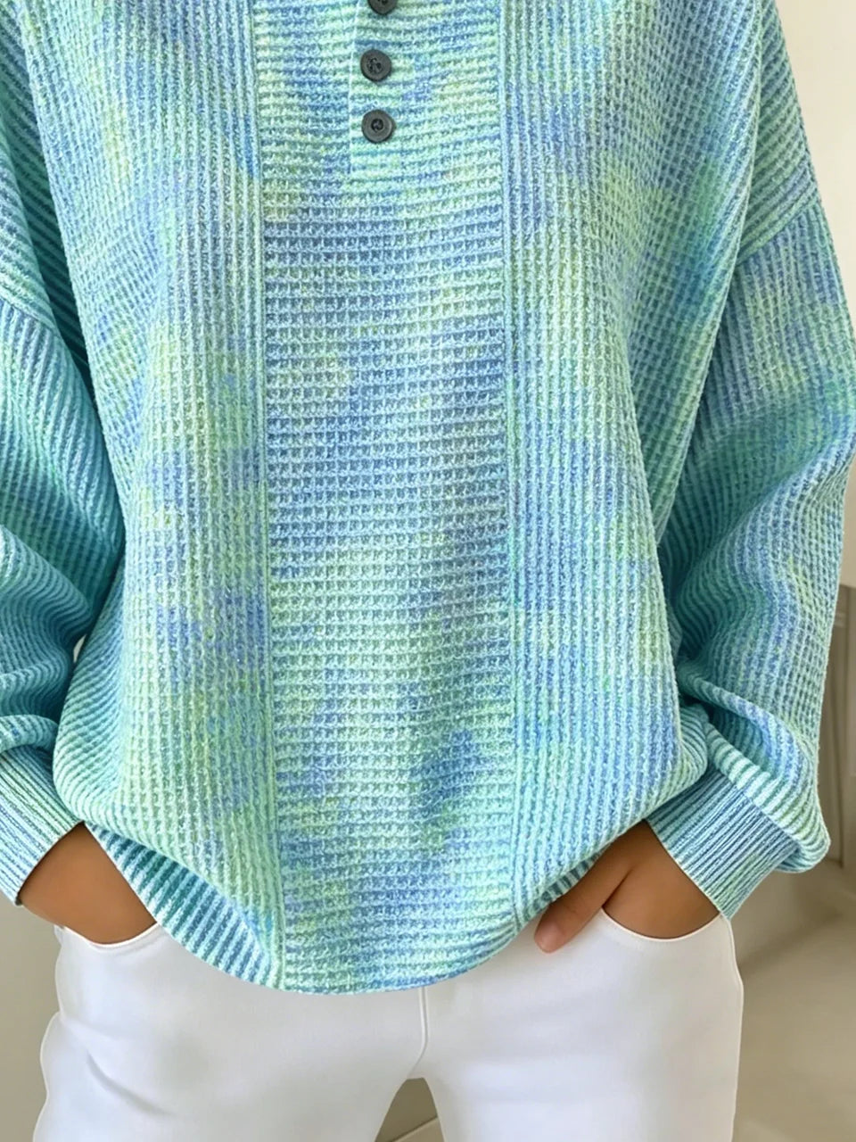 Women's Lightweight Tie-Dye Print Henley Long Sleeve Sweatshirt