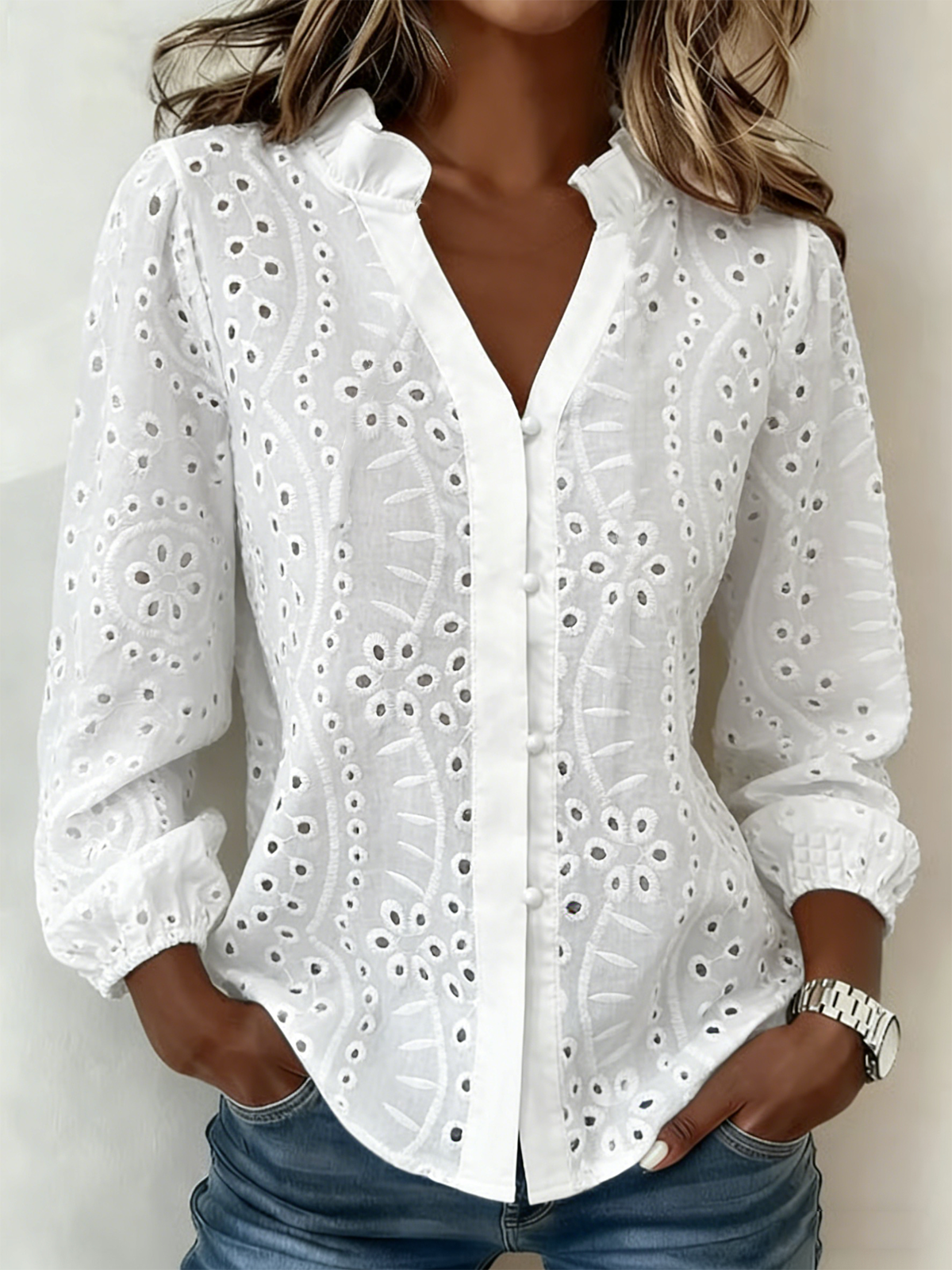 Others Loose Cotton-Blend Elegant Shirt