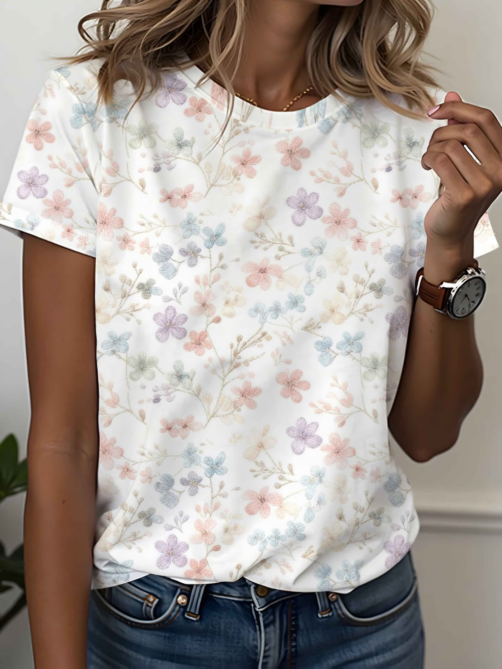 Women's Short Sleeve T-shirt Summer White Floral Printing Jersey Crew Neck Daily Going Out Casual Top