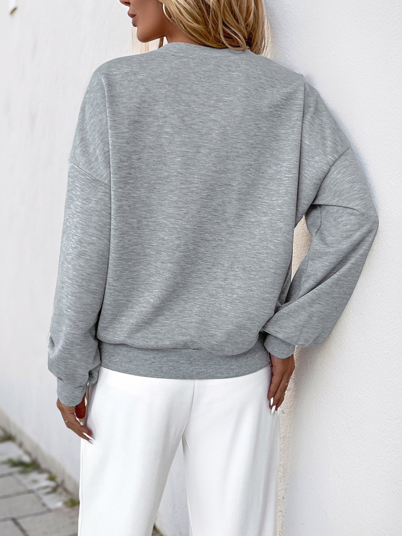 Crew Neck Cotton-Blend Casual Sweatshirt