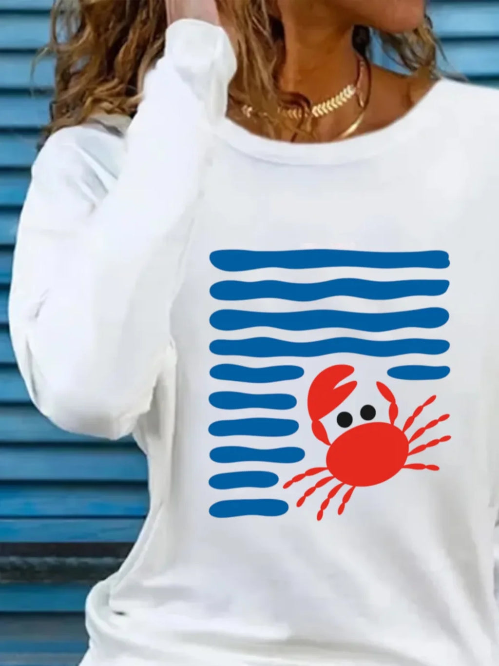 Women's Long Sleeve T-shirt Spring/Fall White Striped Printing Jersey Crew Neck Daily Going Out Casual Top