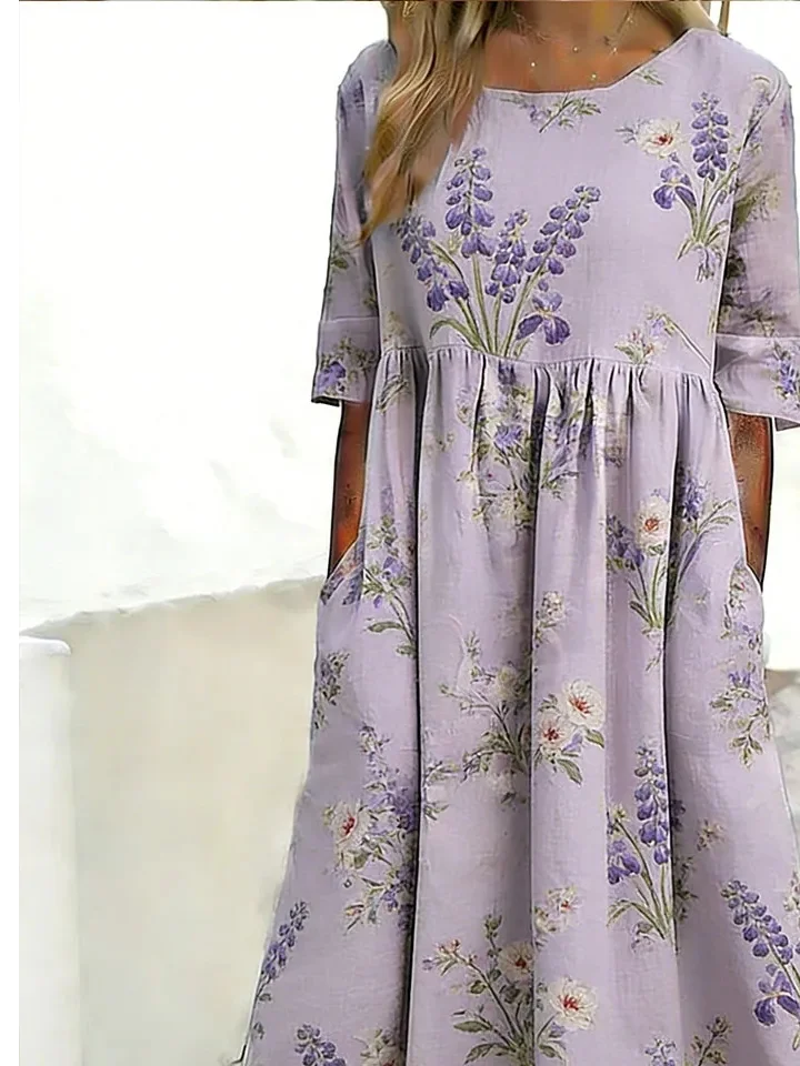 Loose Elegant 3D Printing Crew Neck Dress With No