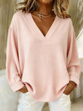 Women's Long Sleeve Shirt Spring/Fall Pink Plain Split Joint V Neck Daily Going Out Casual Top