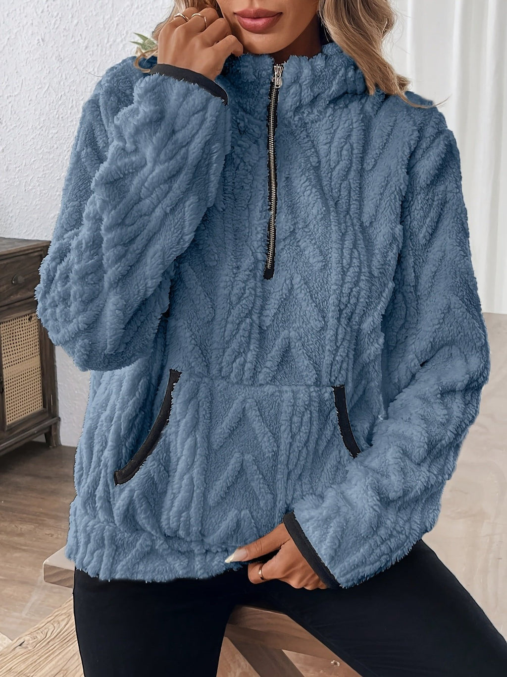 Plain Lady Romance Loose Stand Collar Sweatshirt