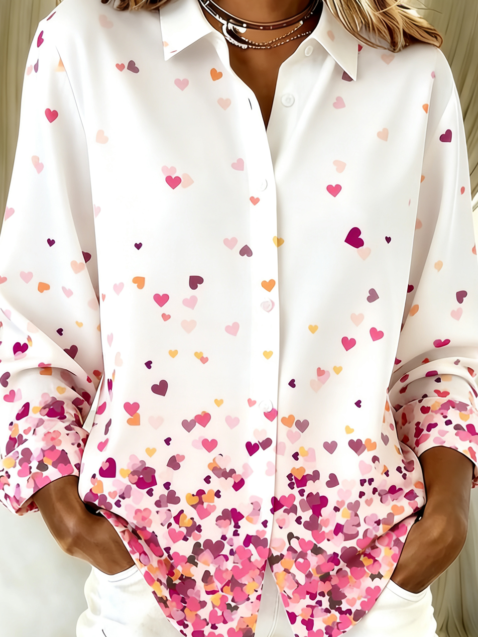 Shirt Collar Vintage Loose Gradient Pattern Shirt