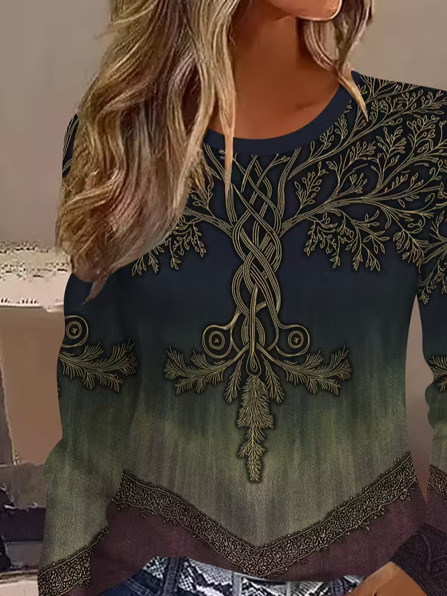 Women's Long Sleeve T-shirt Spring/Fall As Picture Abstract Printing Jersey Crew Neck Daily Going Out Casual Top