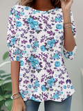 Women's Long Sleeve T-shirt Spring/Fall White Floral Jersey Crew Neck Daily Going Out Casual Top