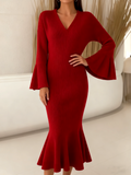 V Neck Sexy Knitted Sweater Dress With No