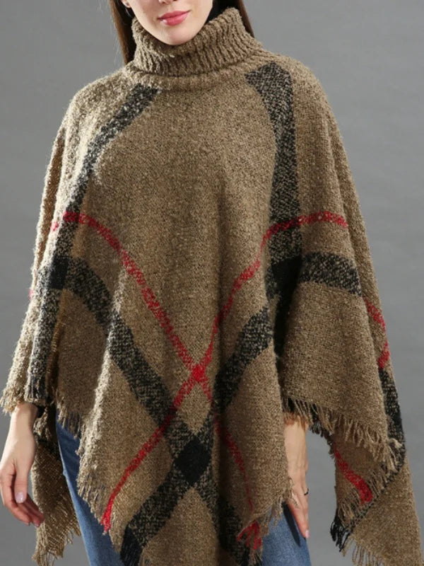 Casual Acrylic New High Collar Warm Large Size Loose Plain Shawl Cloak Plaid Warm Scarf Tassel One Size Cloak