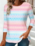 Crew Neck Casual Gradient Pattern Cotton T-Shirt