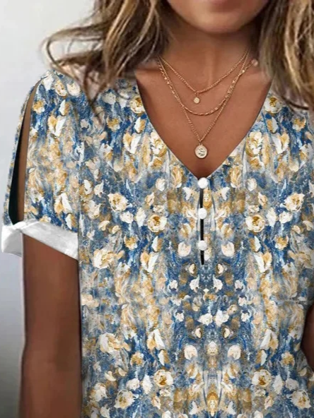 Elegant Random Print V Neck T-Shirt