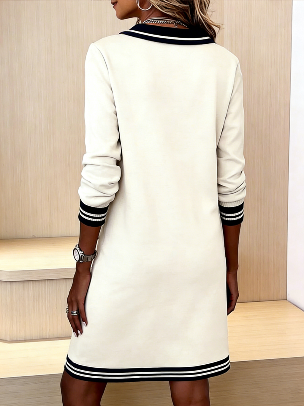 Color Block V Neck Casual Regular Fit Dress