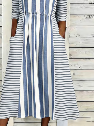 Crew Neck Loose Striped Casual Dress With No