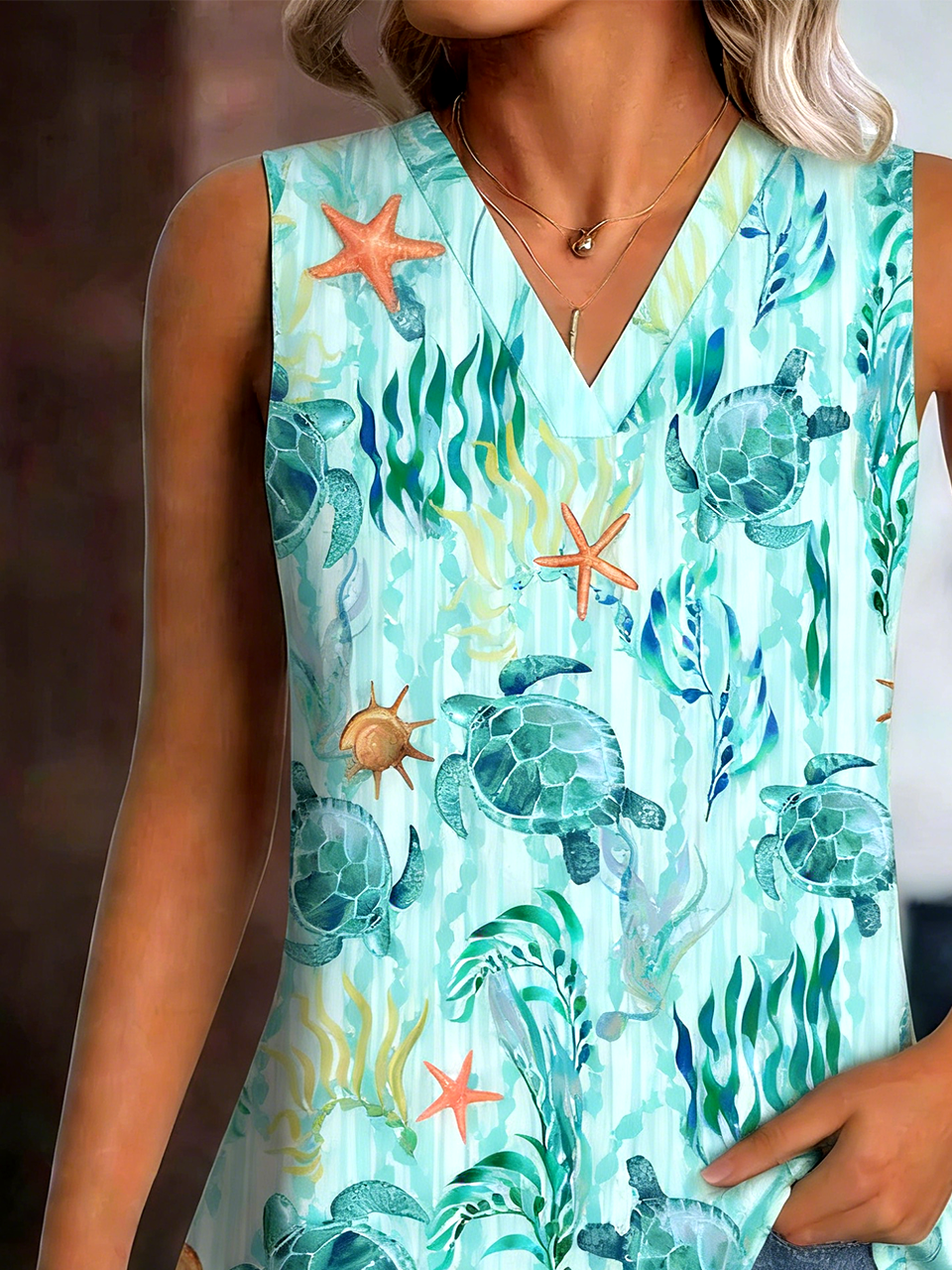 Casual V Neck Cotton Loose Tank Top