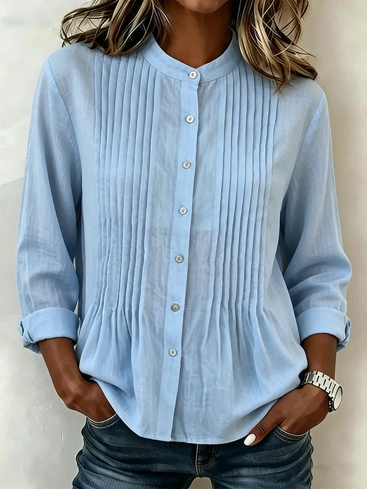 Elegant Ruched Loose Linen Blend Shirt
