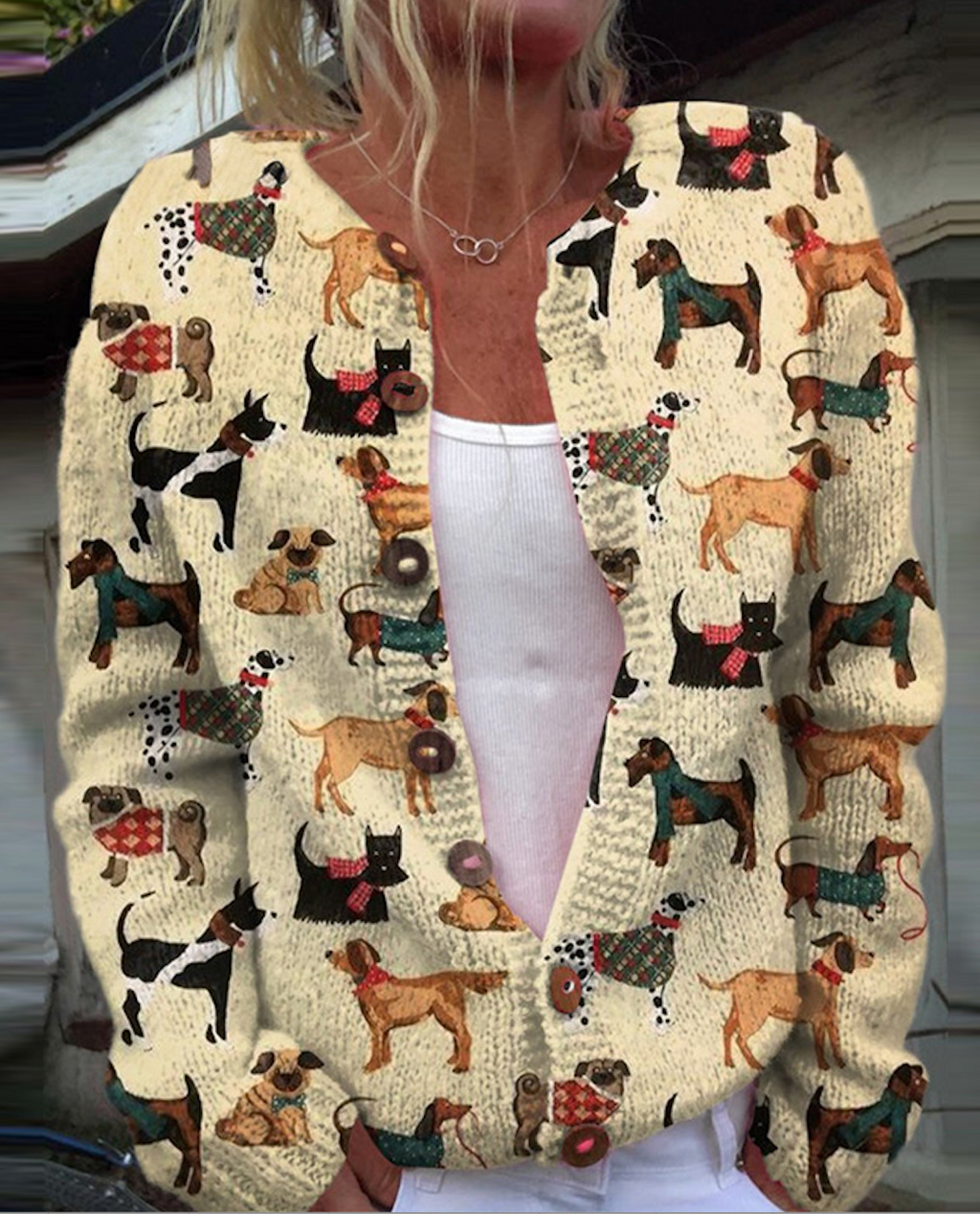 Cute puppy button round neck cardigan