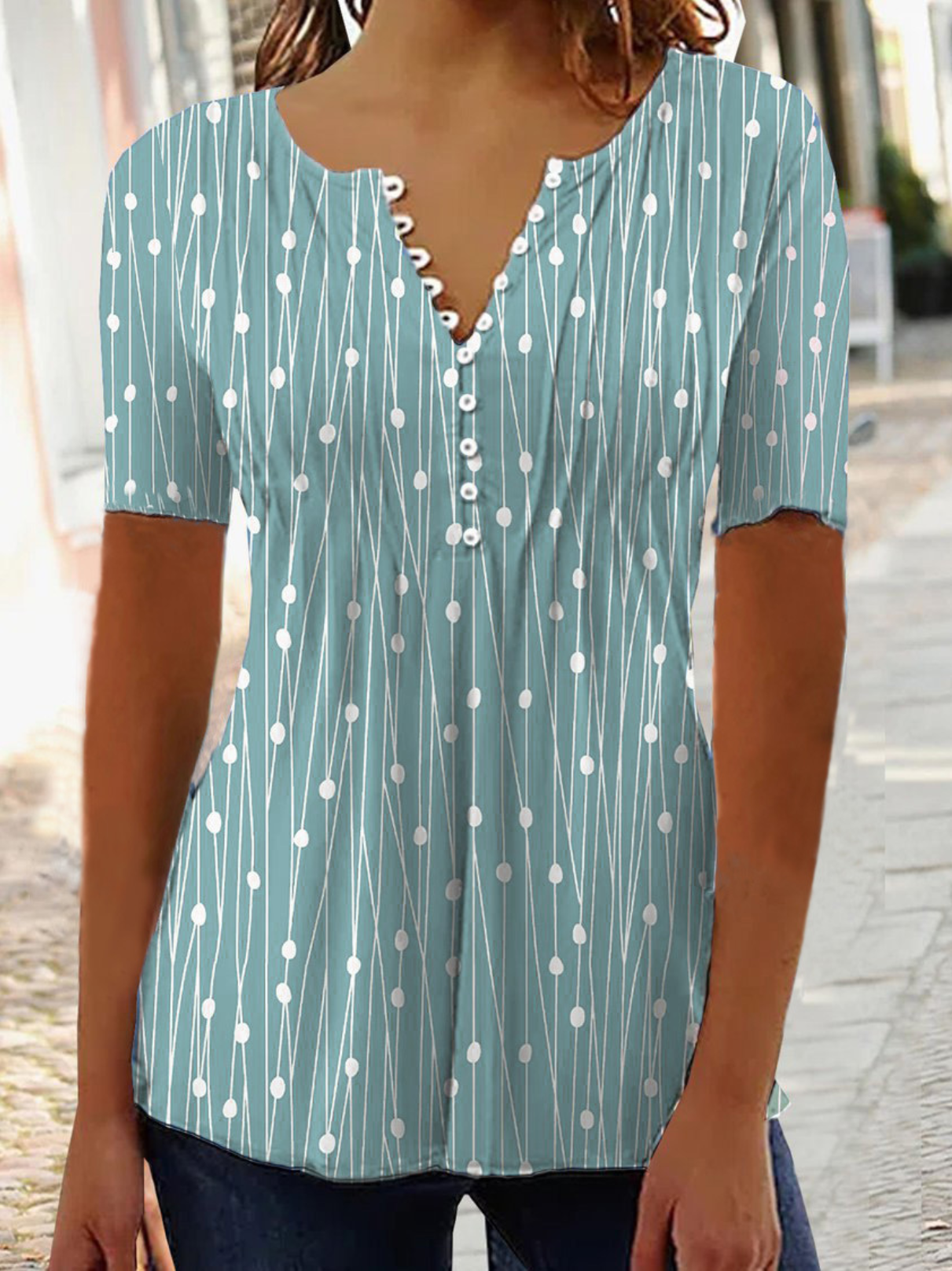 Geometric Printed Jersey Casual Short Sleeve Top