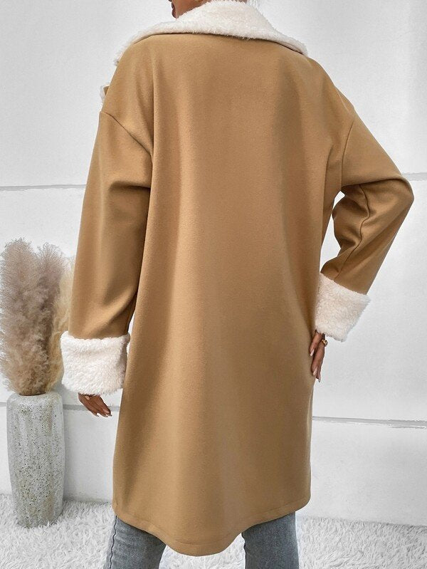Fluff/Granular Fleece Fabric Street Split Joint Coat