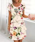 Floral Print Casual Crew Neck Short Sleeve Spring/Summer Chiffon Dress